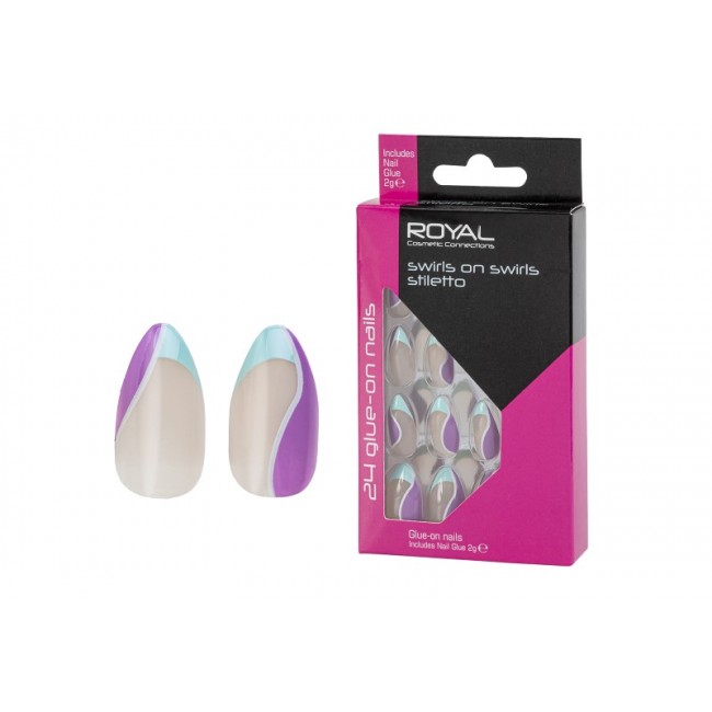 24 Swirls On Swirls Stiletto Nails & Glue (6) Kemneeds Chemists