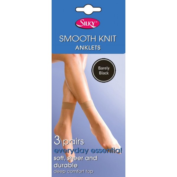 Smooth Knit Anklets 3pp One Size - Barely Black