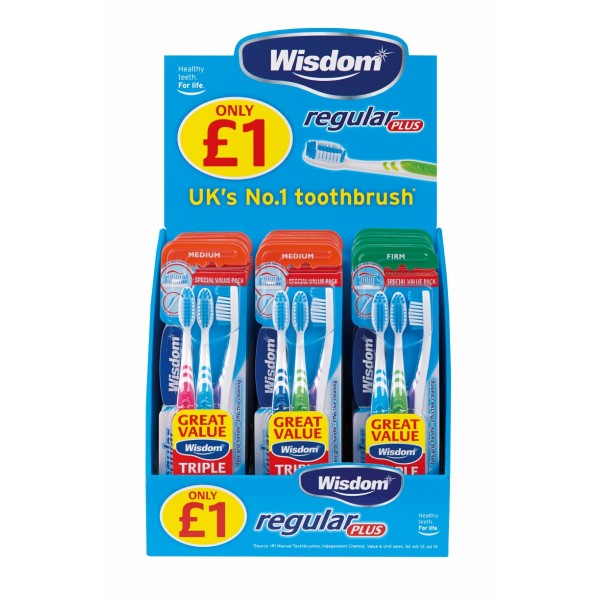 Wisdom Regular Fresh Triple Pk Toothbrush - 36pc Cdu