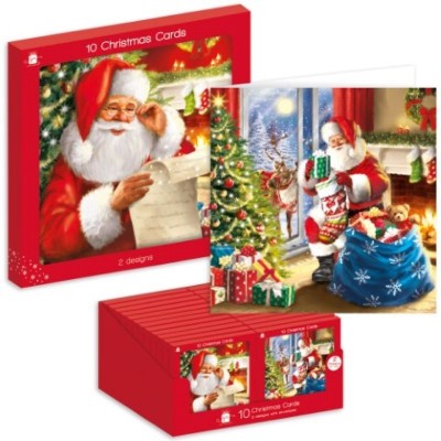 Cards Pk 10 Traditional Santa 2 Designs  (24)