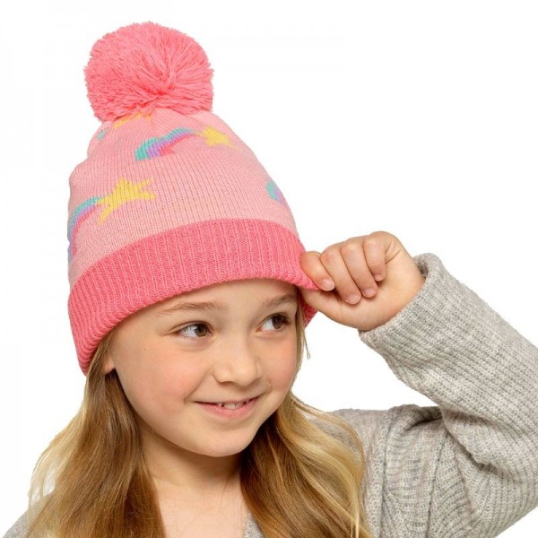 Girls Rainbow Print Hat With Bobble (12) Zero Rated