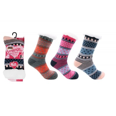 Hm Ladies Fur Lined Spot & Dot Slipper Sock (12)